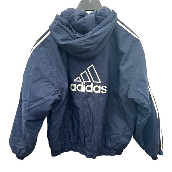 Vintage 1990s Y2K Adidas 3 Stripe Blue Nylon Hooded Winter Jacket Medium M - Picture 5 of 5
